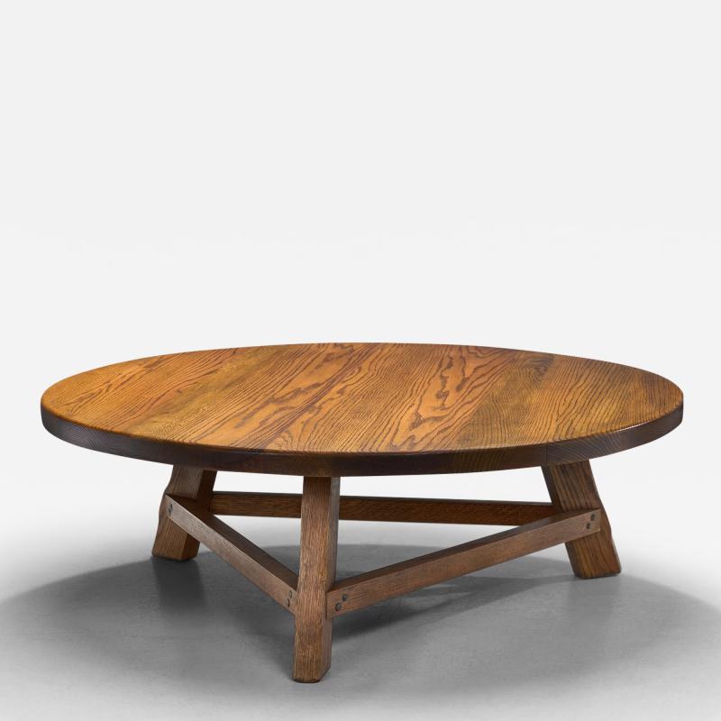 Brutalist Oak Coffee Table with Triangular Legs Europe ca 1950s