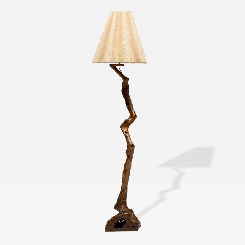 Brutalist Organic Wood Floor Lamp France 1970s