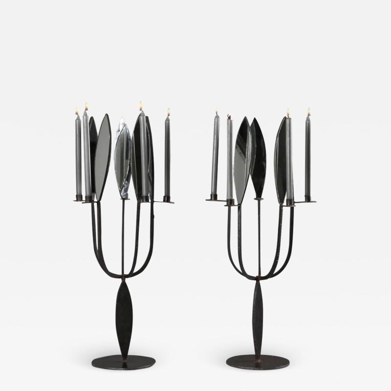 Brutalist Pair of Candelabras with Mirrors 1970s