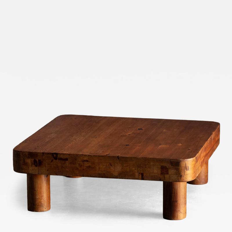 Brutalist Pine Low Coffee Table France 1960s