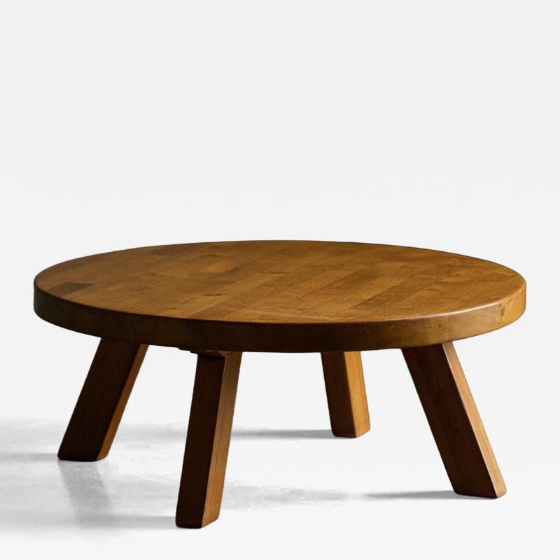 Brutalist Round Coffee Table in Solid Wood France 1960s