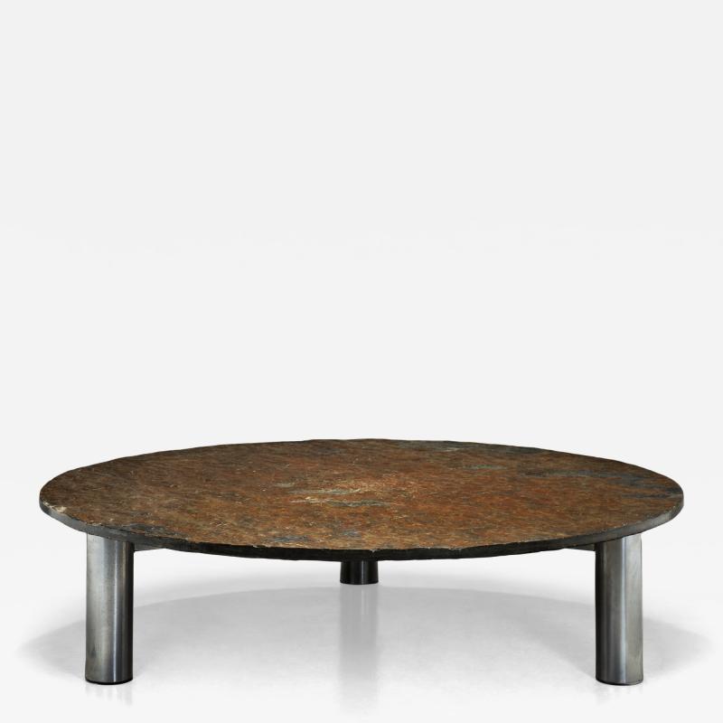 Brutalist Slate Coffee Table with Steel Legs Europe ca 1970s
