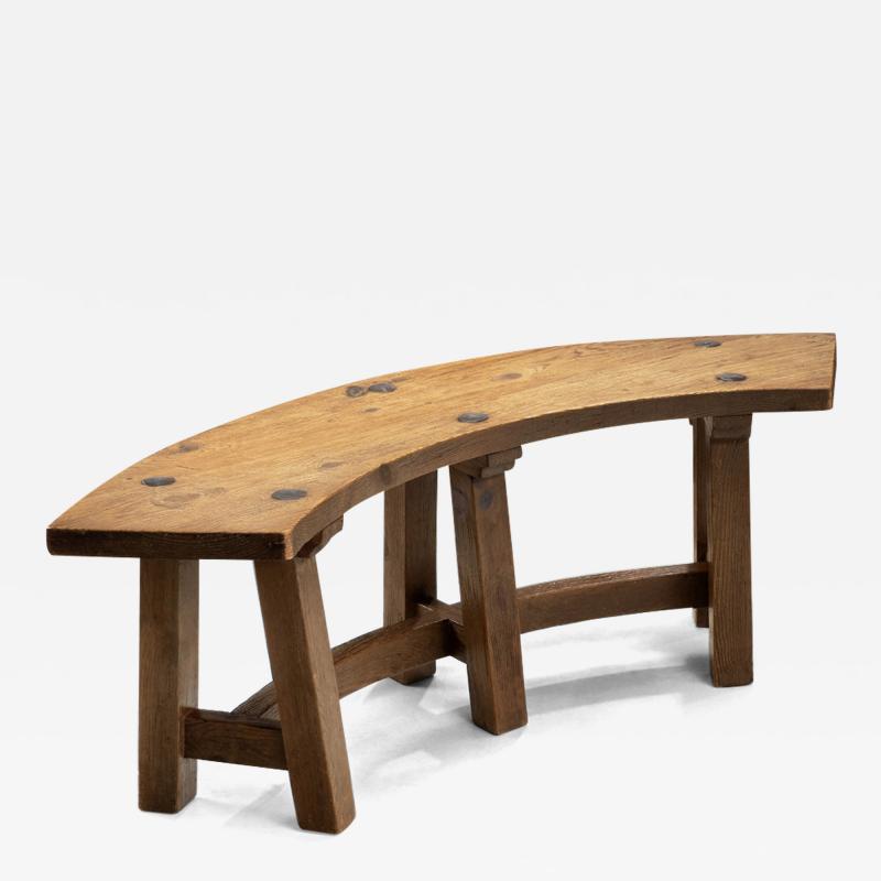 Brutalist Solid Wood Bench France 1960s