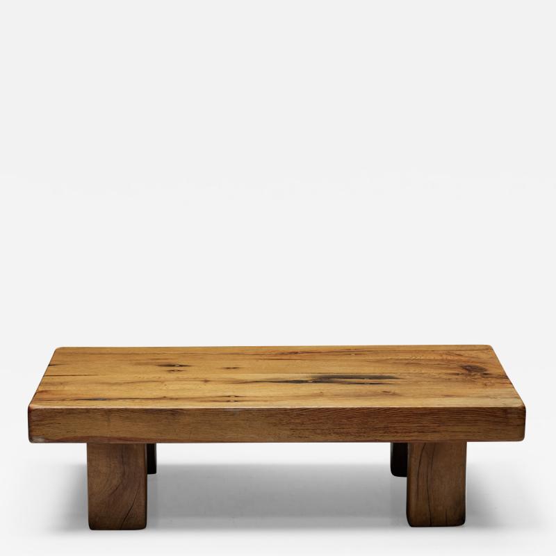 Brutalist Solid Wood Coffee Table 1940s