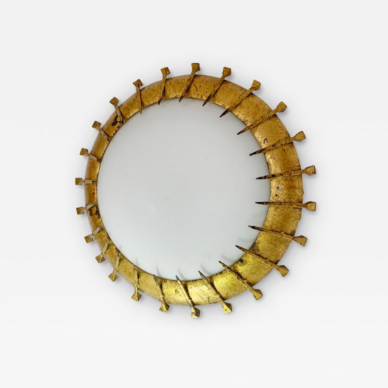 Brutalist Spanish Sunburst Nail Head Wall Light