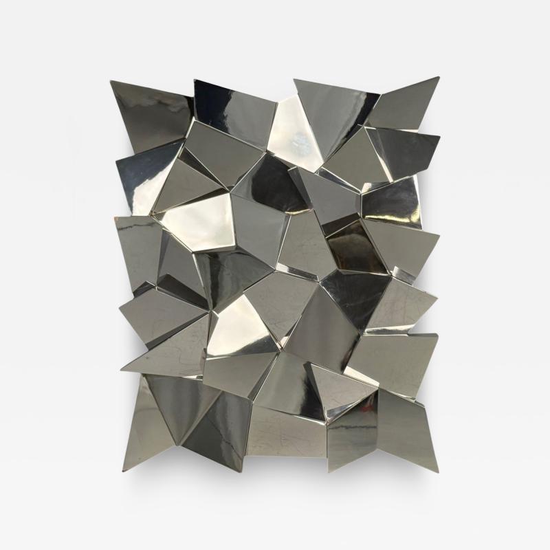 Brutalist Style Geometric Chrome Wall Mirror American 2010s