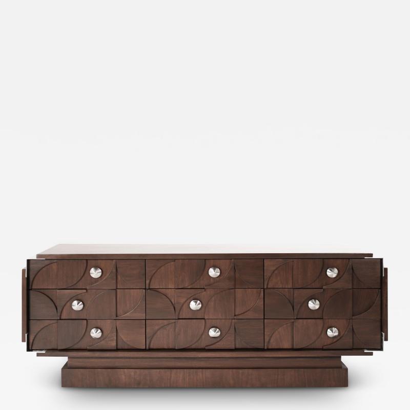 Brutalist Walnut Dresser with Nickel Accents C 1960s