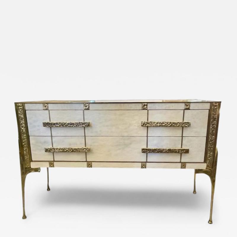 Brutalist White and Gold Murano Glass Sideboard