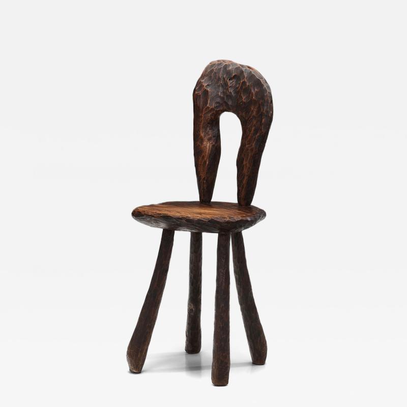 Brutalist Wooden Side Chair Europe Mid 20th Century