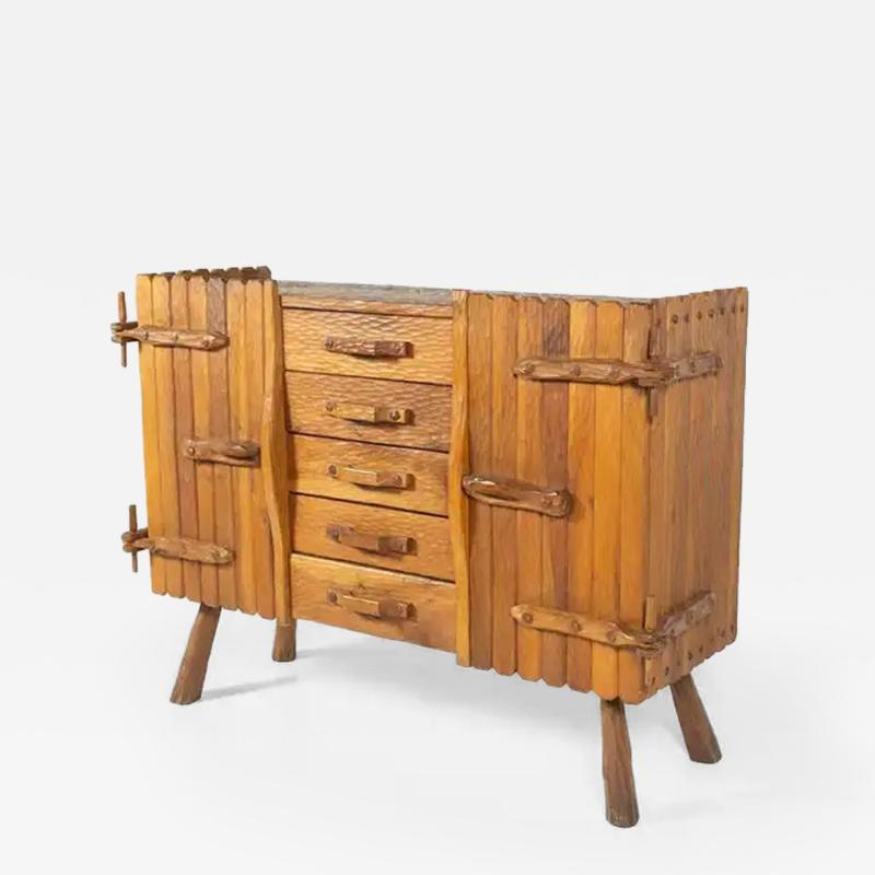 Brutalist Wooden Sideboard Italy 1970s