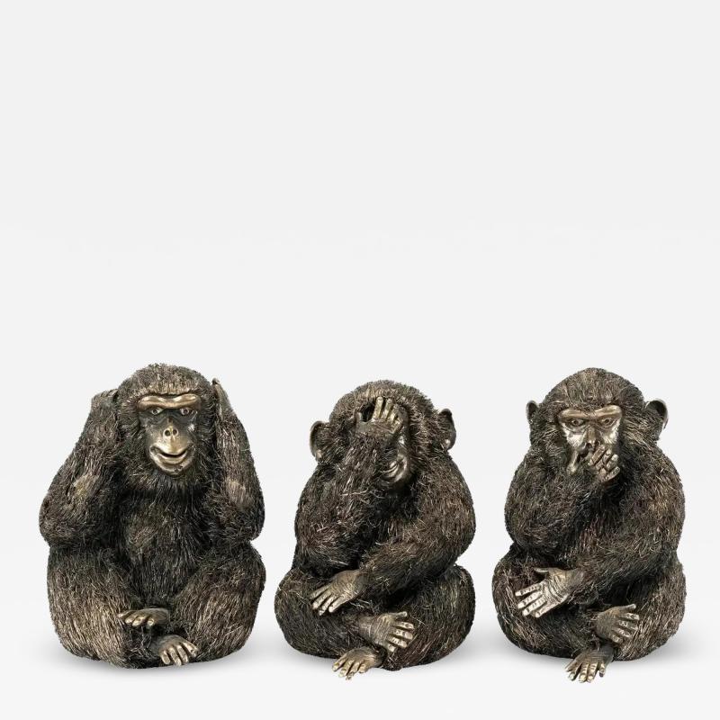 Buccellati Italy a Set of Three Silver Models of the Wise Monkeys