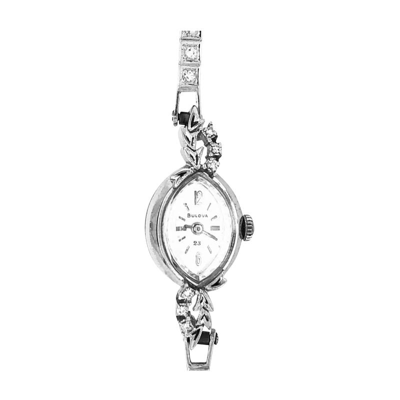 Bulova Ladies Wristwatch Art Deco Style with Diamonds