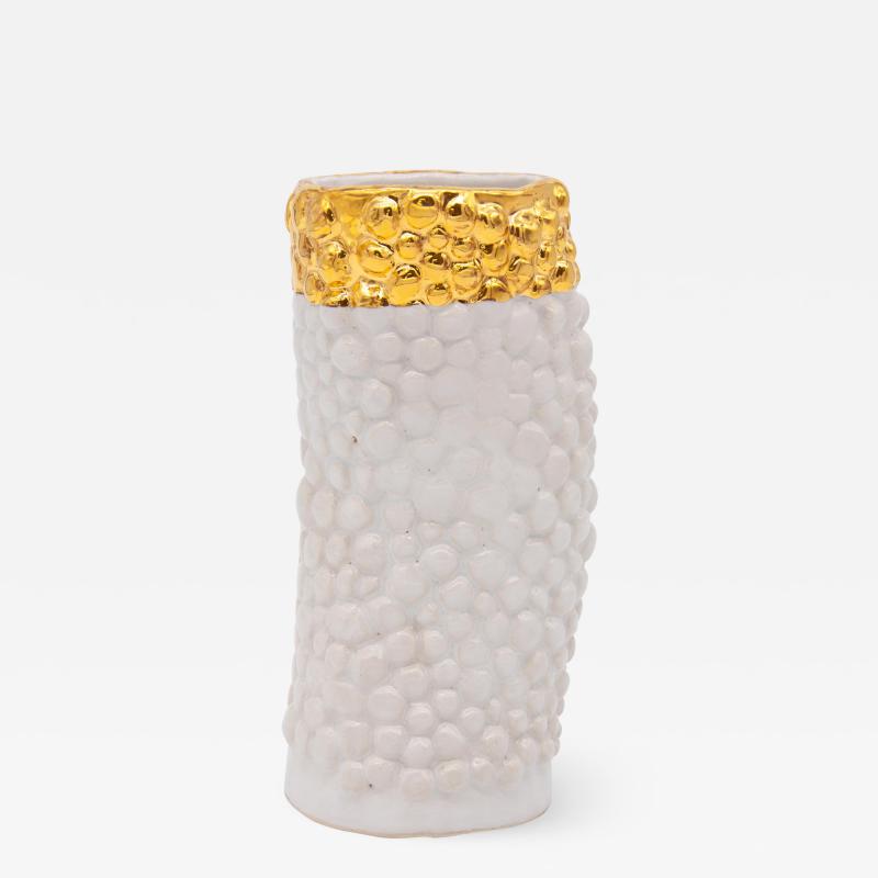 Bumpy Ceramic Vase with Gold Trim