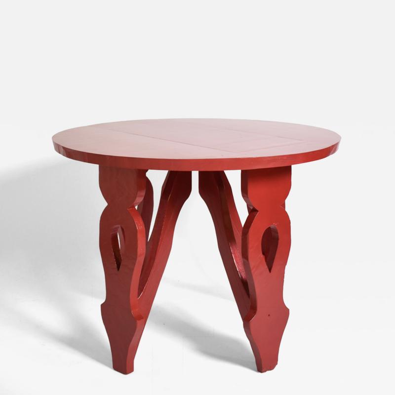 Burgundy red rustic round table 1920s 