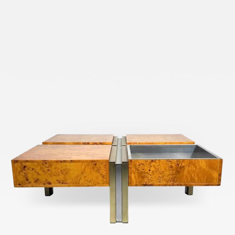 Burl Wood and Metal Coffee Table Italy 1970s