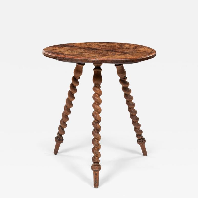 Burlwood Cricket Table upon Barleytwist Legs