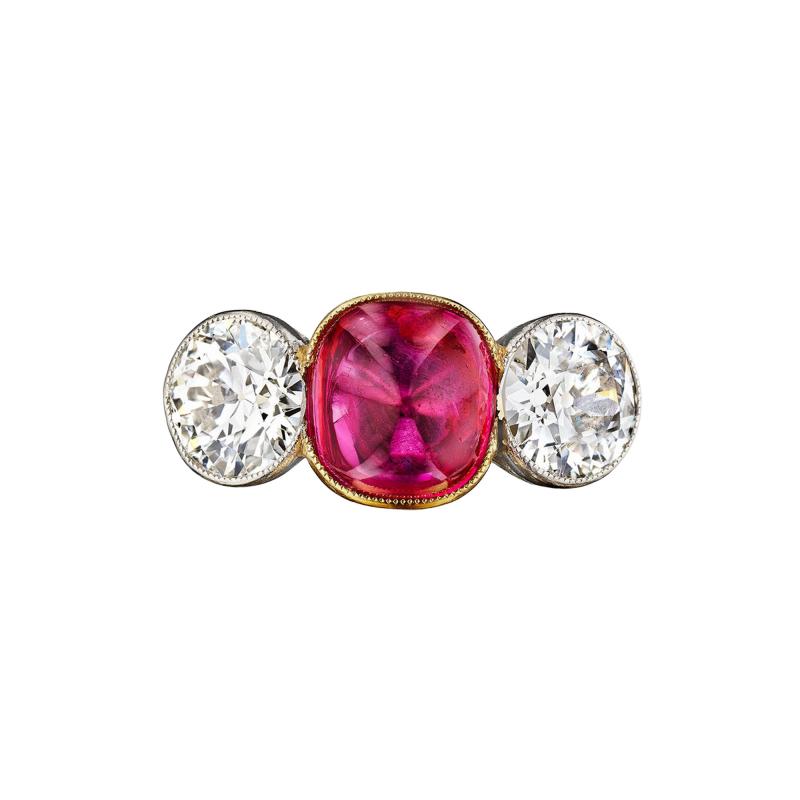 Burma No Heat Ruby Three Stone Ring
