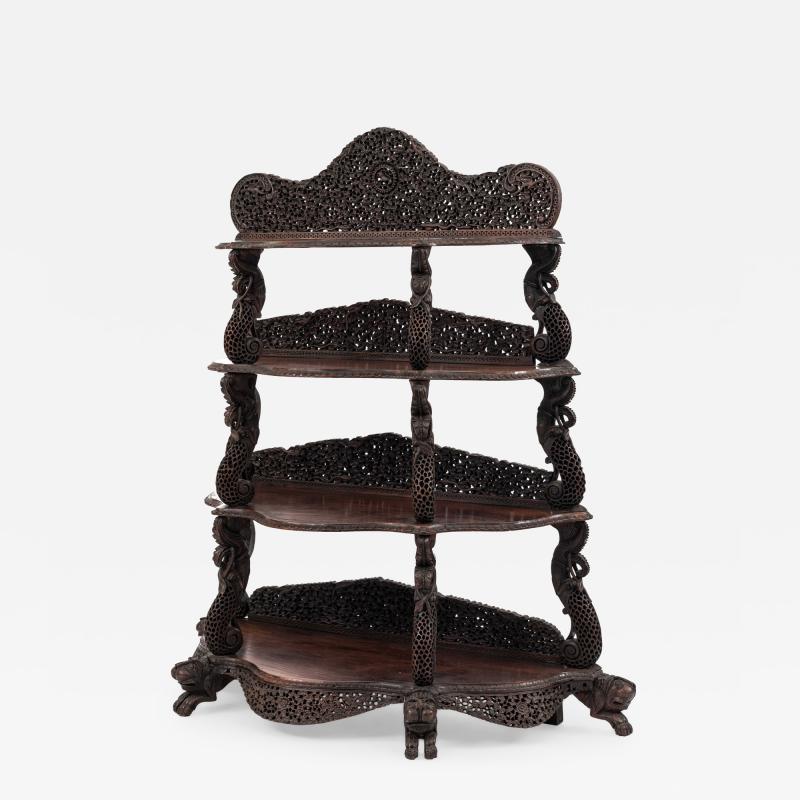 Burmese Teakwood Serpentine etagere