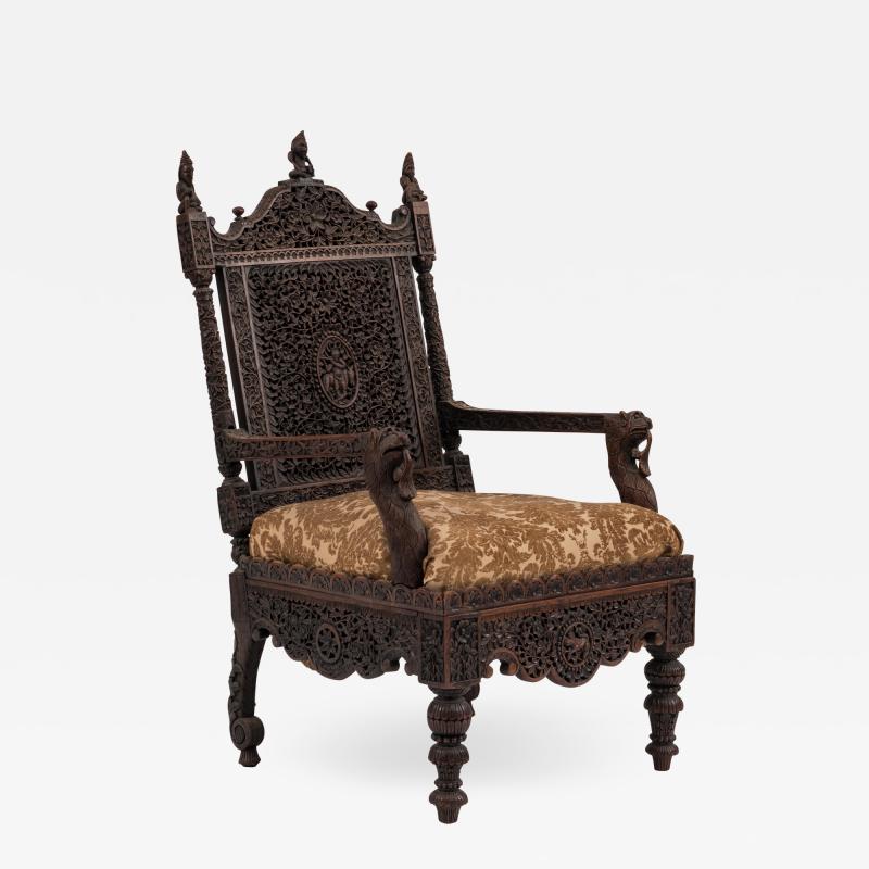 Burmese Walnut Filigree Arm Chair