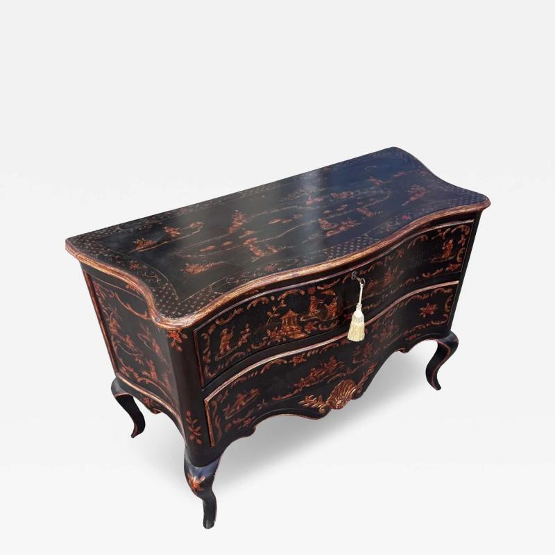 Burton Ching Louis XVI Style Black Gold Chinoiserie Commode