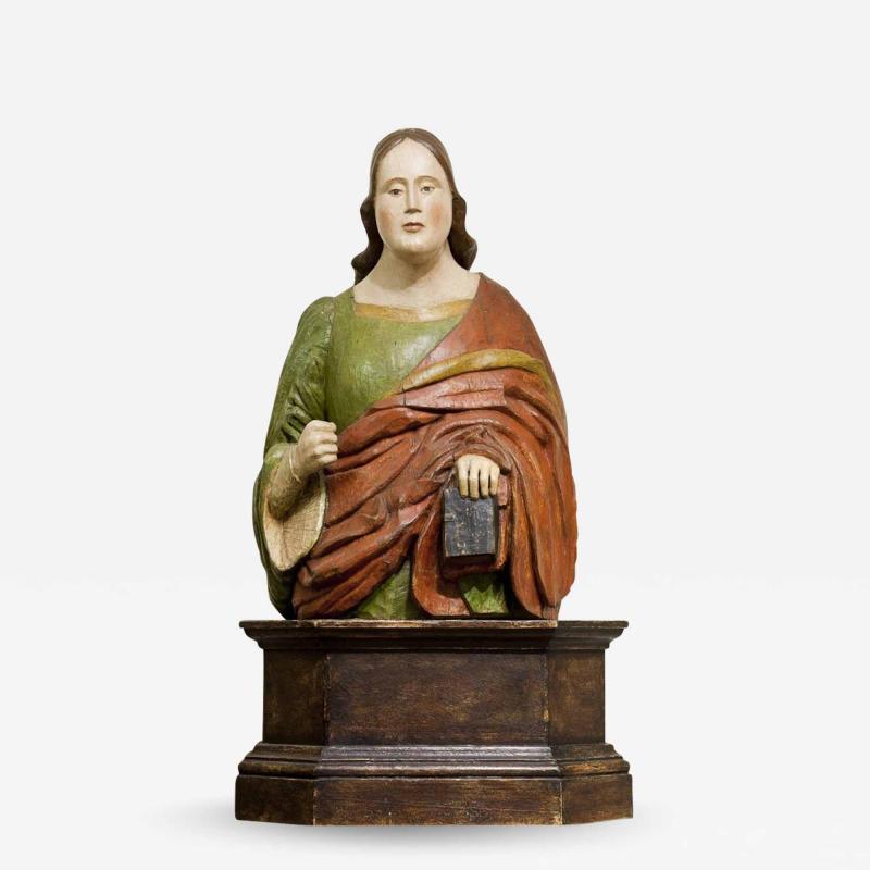 Bust of a Woman polychrome wood sculpture Italy