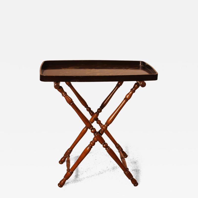Butler Tray In Lacquered Wood With Asian Decor 19th Century