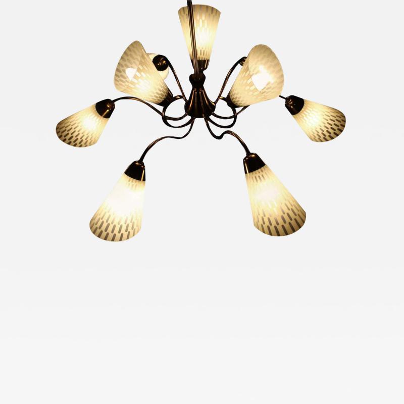 Butterfly Chandelier Brass and Art Glass Germany 1950s
