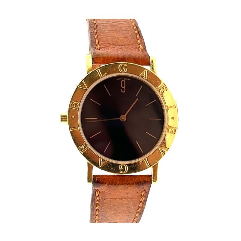 Bvlgari Vintage Mens Watch Ref BB30 GI in 18K Yellow Gold Leather Strap