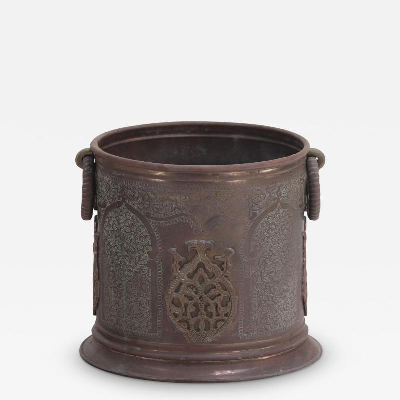 Byzantine style brass bucket or cache pot C 1940 