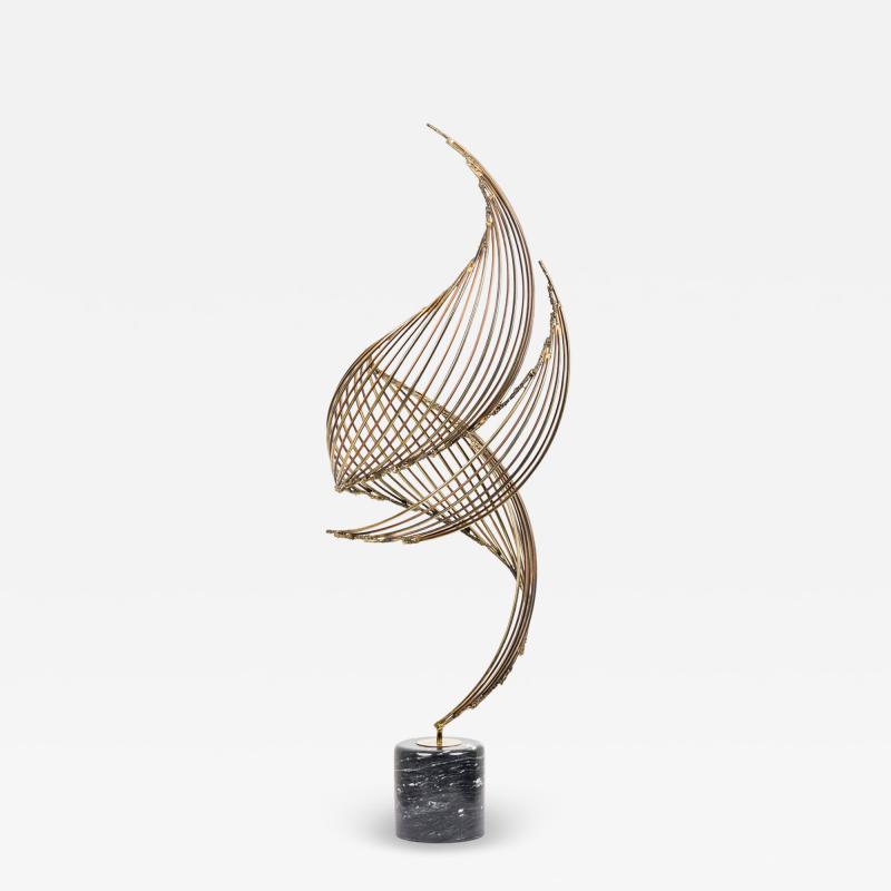 C Jere Mid Century Bronze and Black Marble Whirlwind Spiral Sculpture