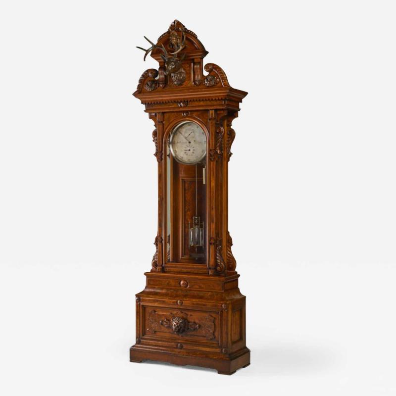 CARVED WALNUT TALL CASE ASTRONOMICAL REGULATOR CLOCK MADE FOR J S 