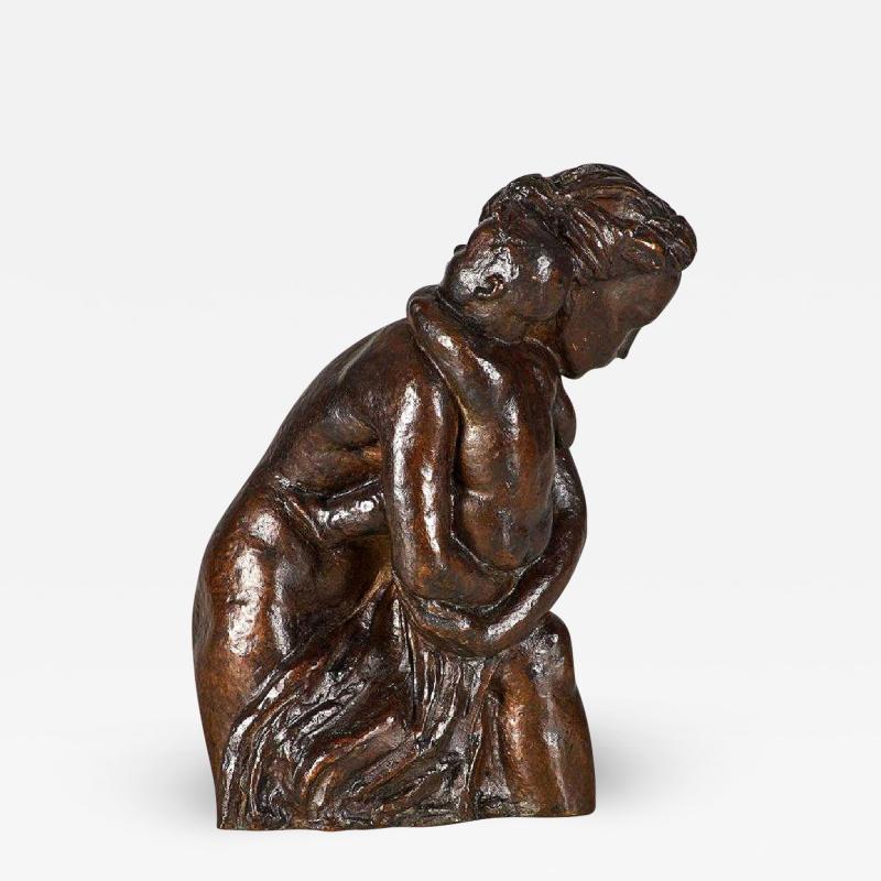 CAST PATINATED BRONZE OF MOTHER AND CHILD
