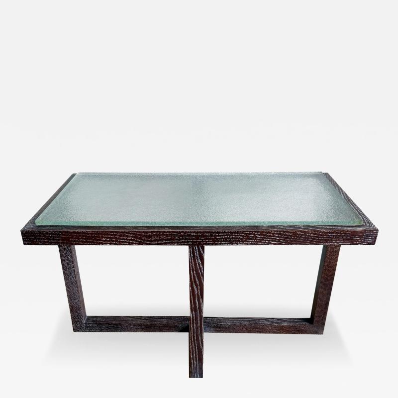 CERUSED OAK TABLE WITH SAINT GOBAIN GLASS