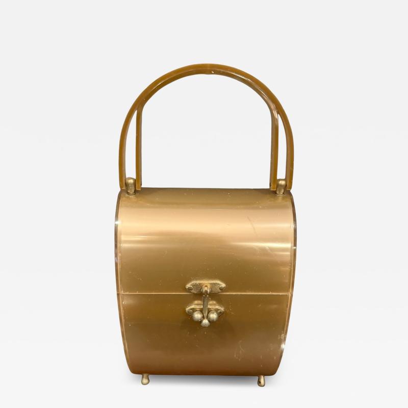 CHARLES KAHN MID CENTURY METALLIC SHEEN TAN LUCITE HANDBAG BY CHARLES KAHN