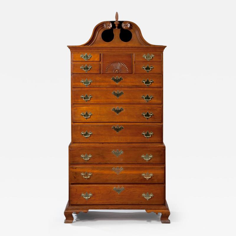 CHIPPENDALE CHEST ON CHEST WITH CARVED FAN DRAWER