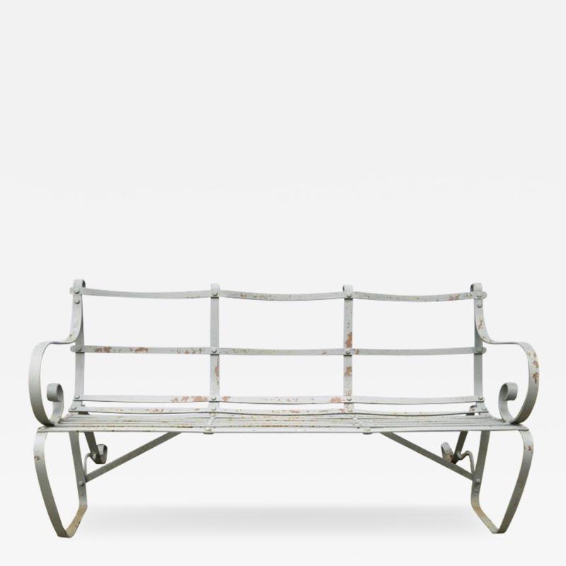 CLASSIC ENGLISH EDWARDIAN WROUGHT IRON STRAP STYLE GARDEN BENCH