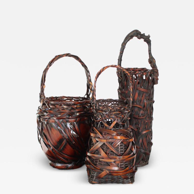 COLLECTION OF JAPANESE IKEBANA BAMBOO BASKETS JAPAN SH WA ERA 1926 1989 