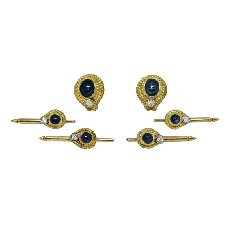 Cabochon Sapphire Cufflinks Stud Set