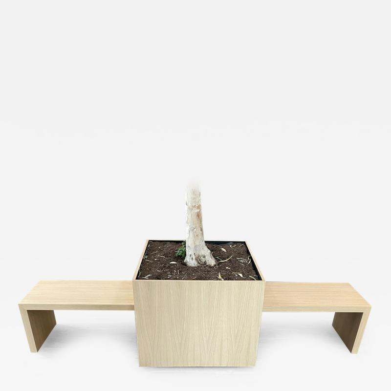 Cain Modern M White Oak Planter with Integrated Benches by Cain Studio Made in the USA