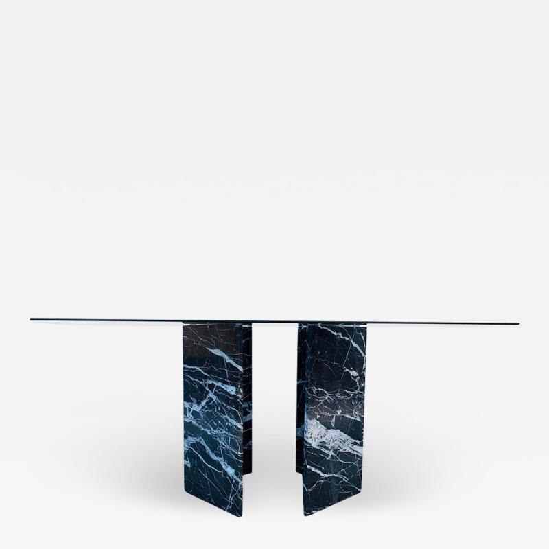 Calacatta Black Marble Pedestal Table with a Glass Top