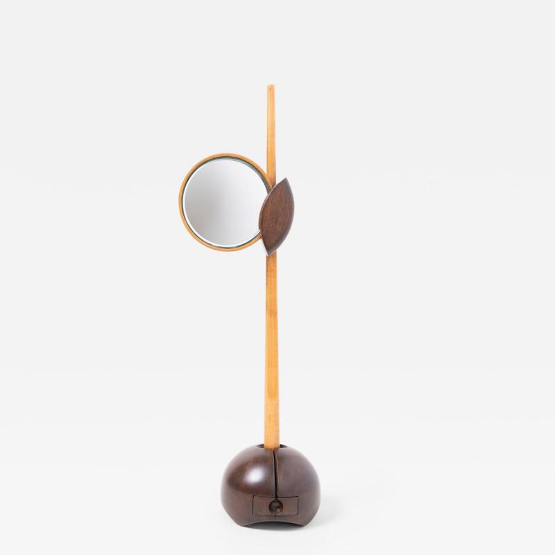 California Studio Craft Handheld Boudouir Mirror on Walnut Stand w Ring Drawer