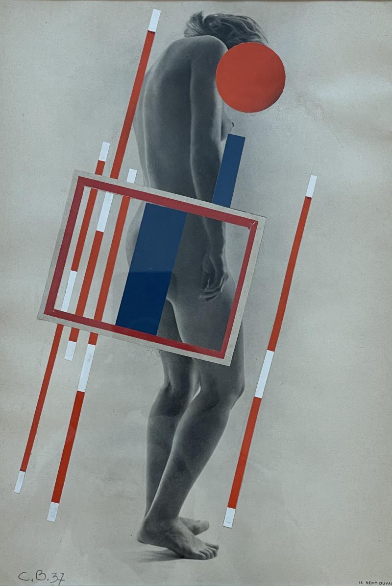 Camille Bryen Superb Constructivist Collage on a Nude Photo by Camille Bryen France 1937