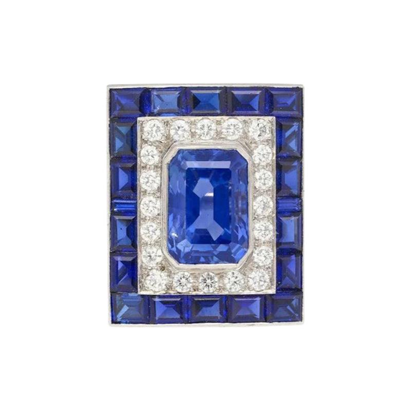 Carat No Heat Ceylon Blue Sapphire and Diamond Vintage Art Deco Platinum Ring