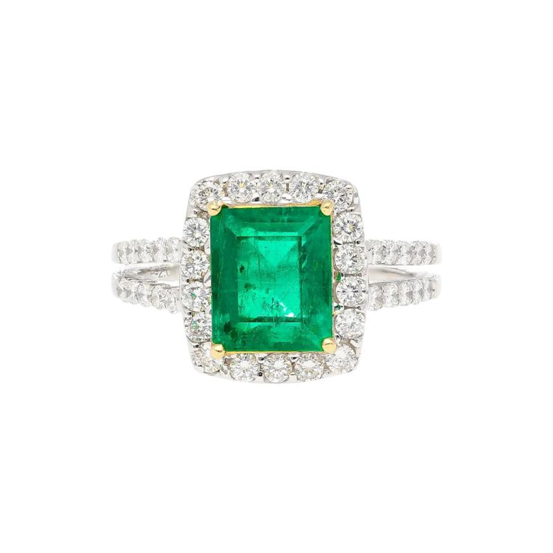 Carat Old Mine Muzo Colombian Emerald Diamond Halo with Split Shank 18K Ring