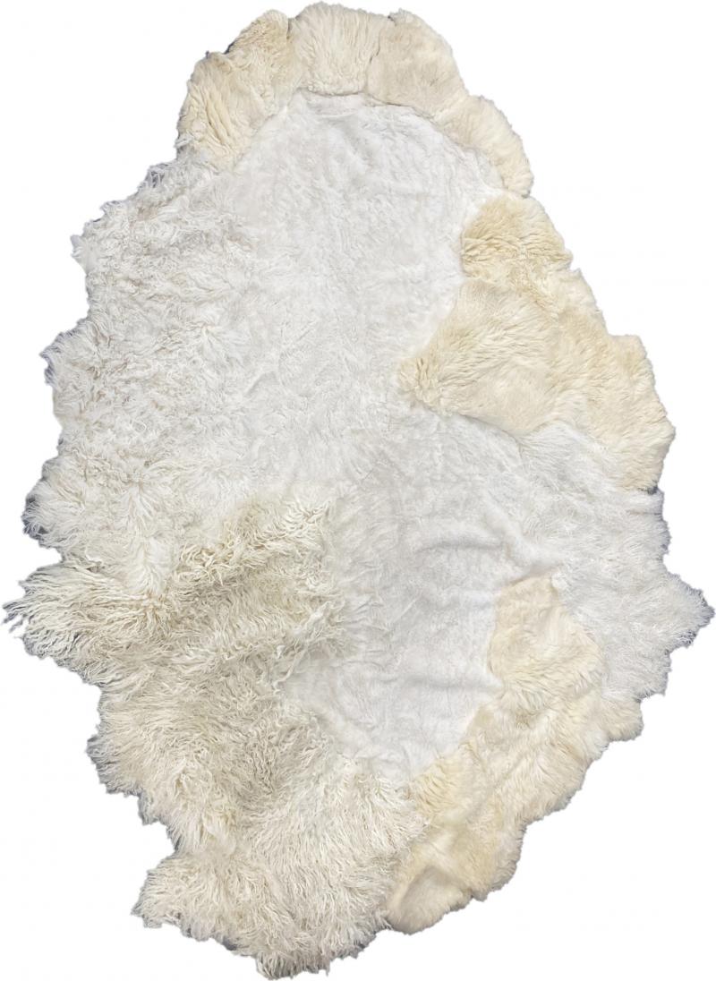 Carine Boxy Belgian Contemporary Handcrafted Snow Owl Sheepskin Artistic Patchwork Rug