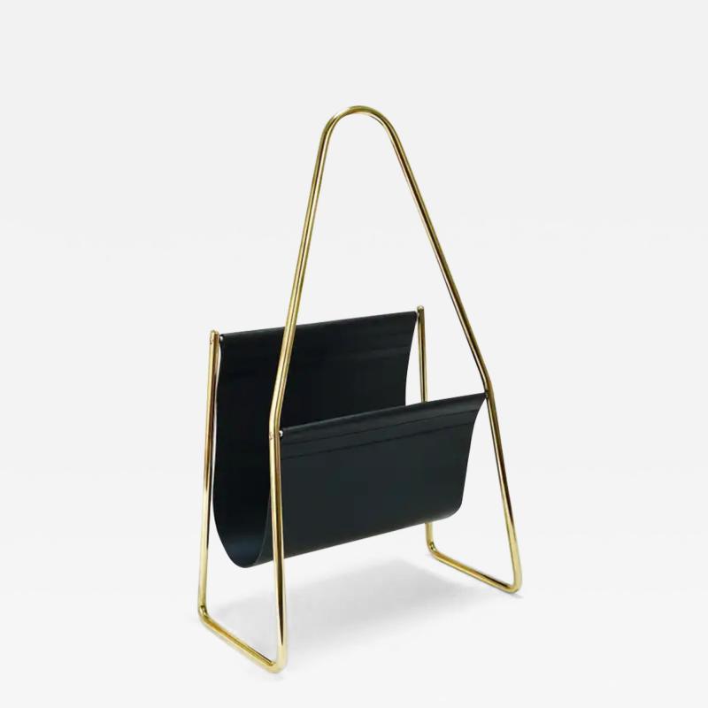 Carl Aub ck Carl Aub ck II Midcentury Magazine Rack Brass Black Leather Vintage Austria