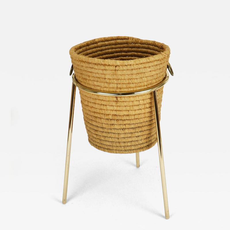 Carl Aub ck Carl Aub ck II Raffia Brass Wastepaper Basket Paper Bin Umbrella Stand 1950s