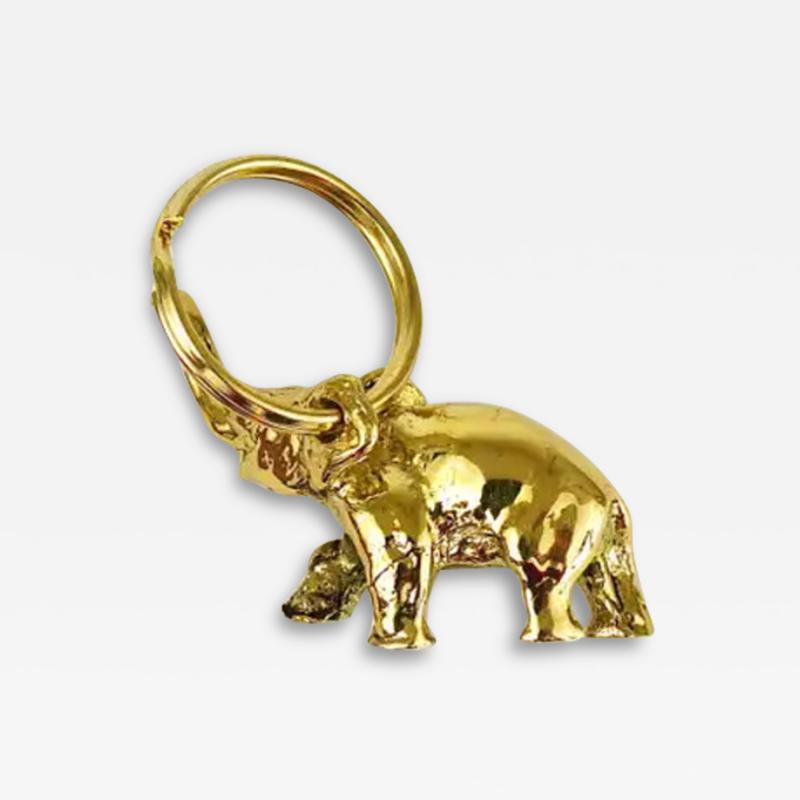 Carl Aub ck Carl Aub ck Midcentury Elephant Handmade Brass Figurine Key Ring Chain Holder