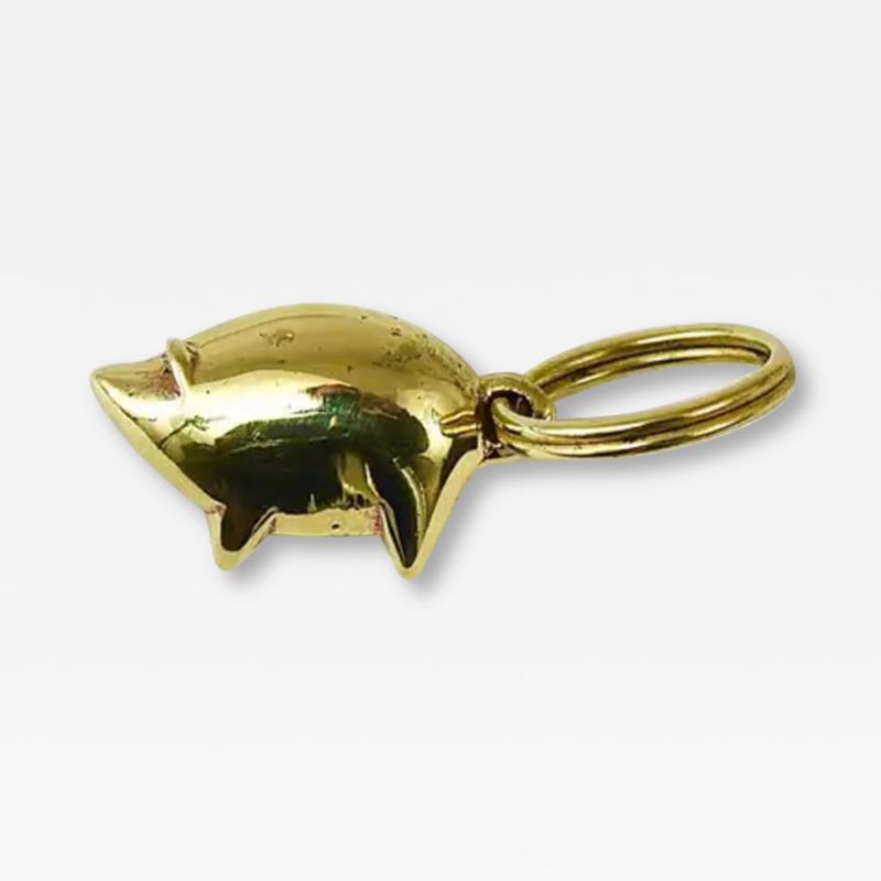 Carl Aub ck Carl Aub ck Midcentury Lucky Charm Pig Brass Figurine Key Ring Chain Holder