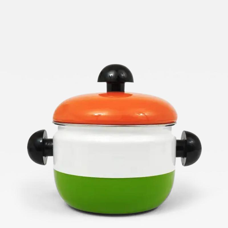 Carl Aub ck Carl Aubock Enameled Pot with Lid by Riess Orange White Green Austria 1970s